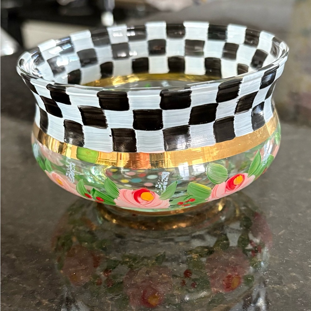 Mackenzie Childs Handpainted Retired Glass Bowl RARE and in NEW condition - Picture 7 of 8